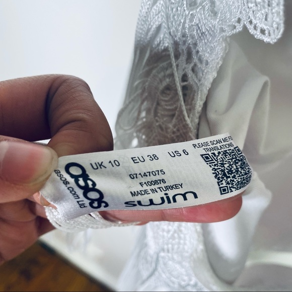 White Halter Top Deep V Fringe One Piece Bathing Suit By ASOS Swim - Picture 3 of 10